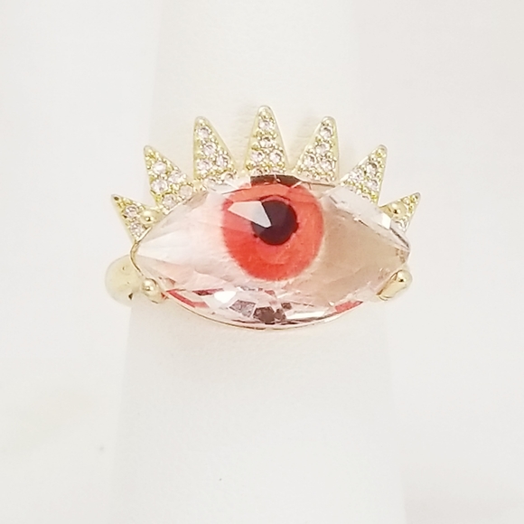 Evil Eye Adjustable Ring. Red. 18K Gold Plated. New - Picture 7 of 7